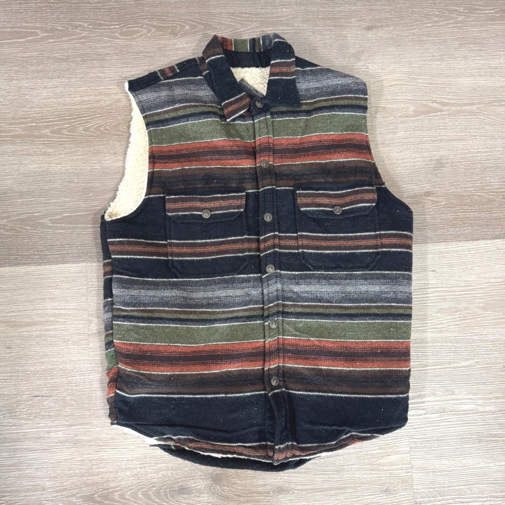 Vtg Paragraff Vest Mens XL Multicolor Striped Wool Blend Sherpa Lined Southwest